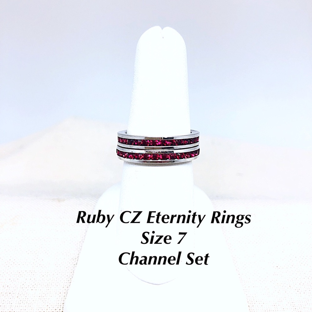 Ruby Eternity Silver Ring Set, Stunning, Preowned - image 1